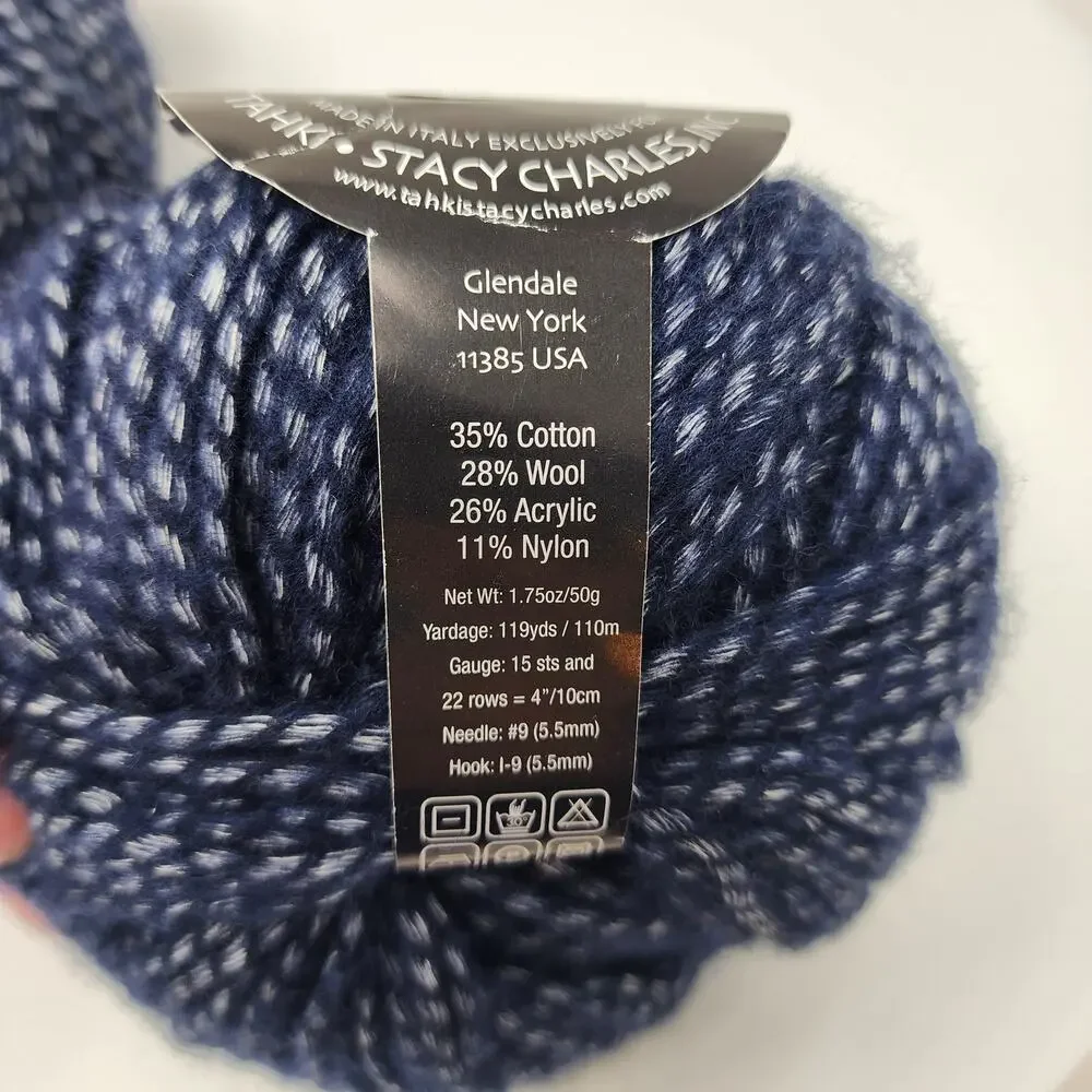 Tahki Yarns Zona Blue 9 Indigo Cotton Wool Acrylic Blend 50g (1.76 ounces) Italy